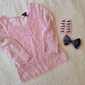 Pink Lace Blouse with Gold Accents